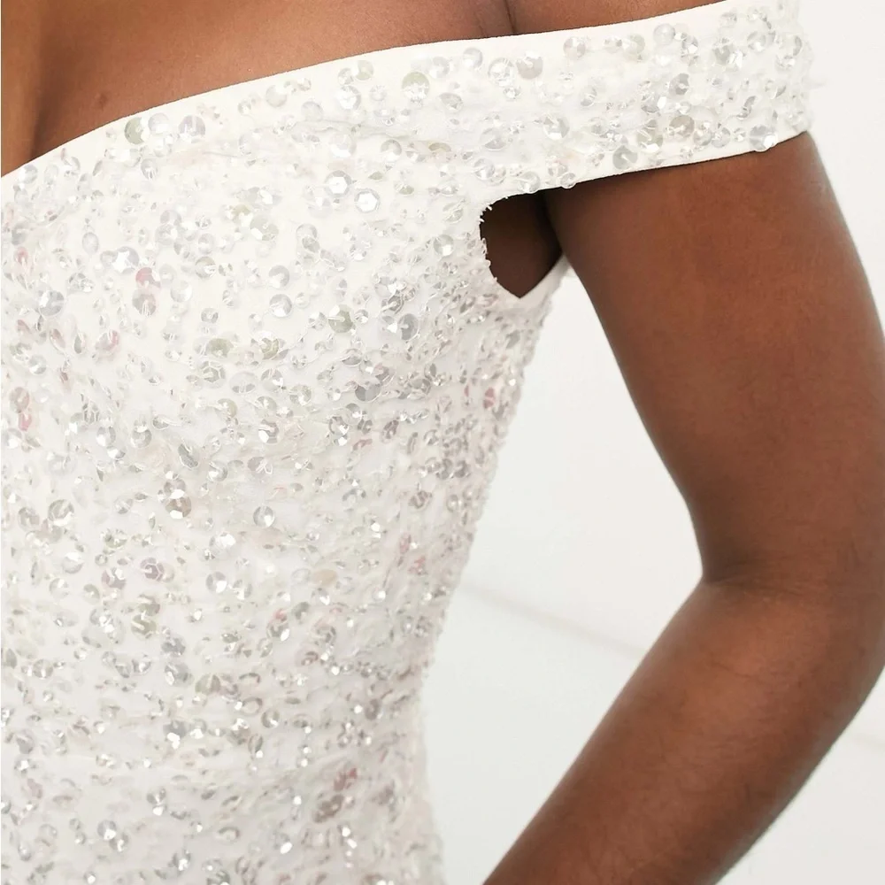 Maya Bridal bardot fishtail embellished maxi dress in Ivory size 6 NWT SOLD OUT - Picture 3 of 10